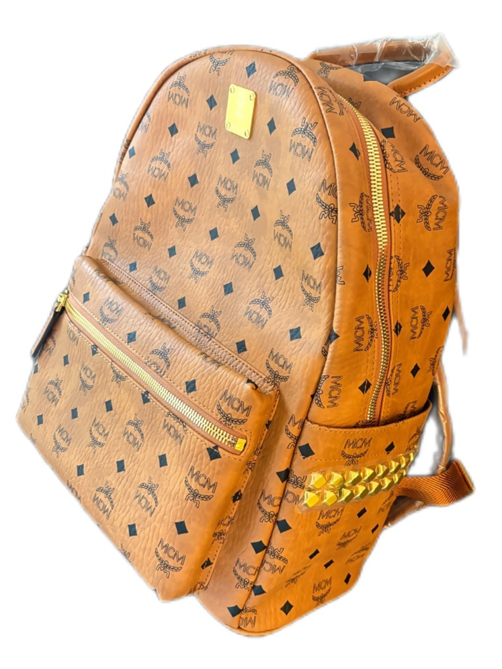 MCM Medium Stark Backpack Cognac Visetos Studded Leather Bag NEW with Tags